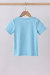 Blue cross applique top