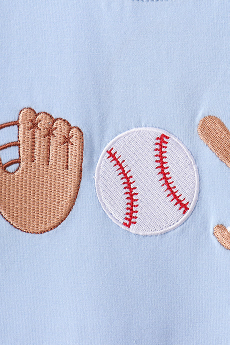 Blue baseball applique gingham shorts set