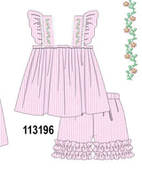 Pink seersucker ruffle shorts set