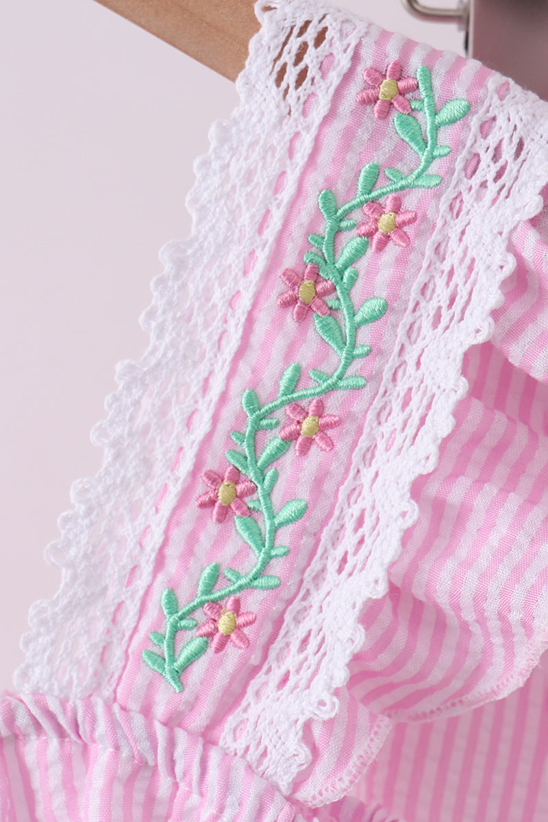 Pink seersucker ruffle shorts set