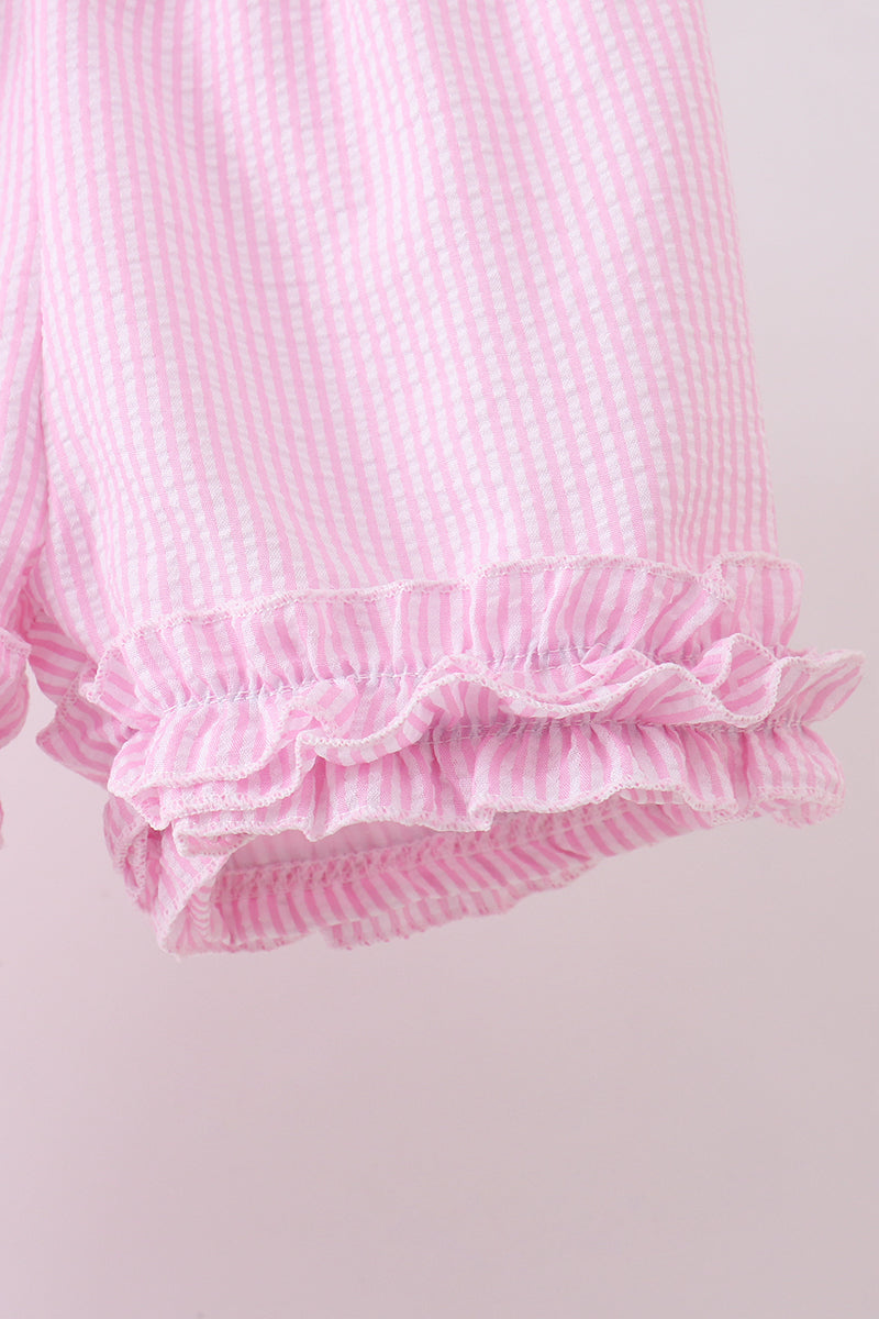 Pink seersucker ruffle shorts set