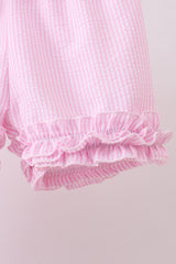 Pink seersucker ruffle shorts set