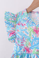 Mint island bloom 2pc ruffle shorts set