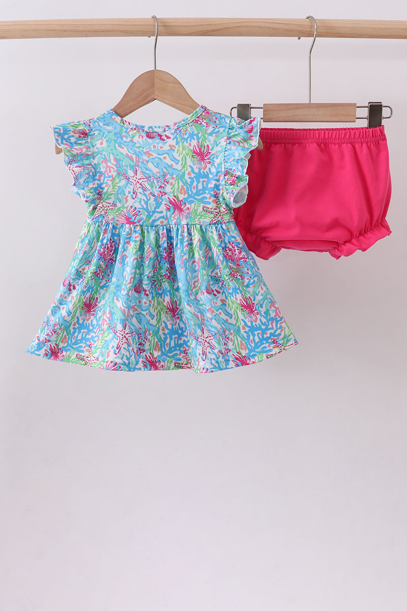 Mint island bloom ruffle bloomer set