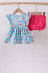 Mint island bloom ruffle bloomer set