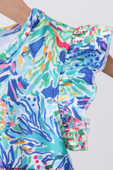 Blue floral print ruffle bubble