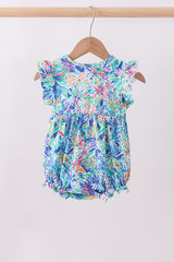 Blue floral print ruffle bubble