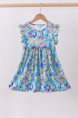 Blue floral print ruffle dress