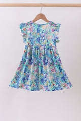 Blue floral print ruffle dress