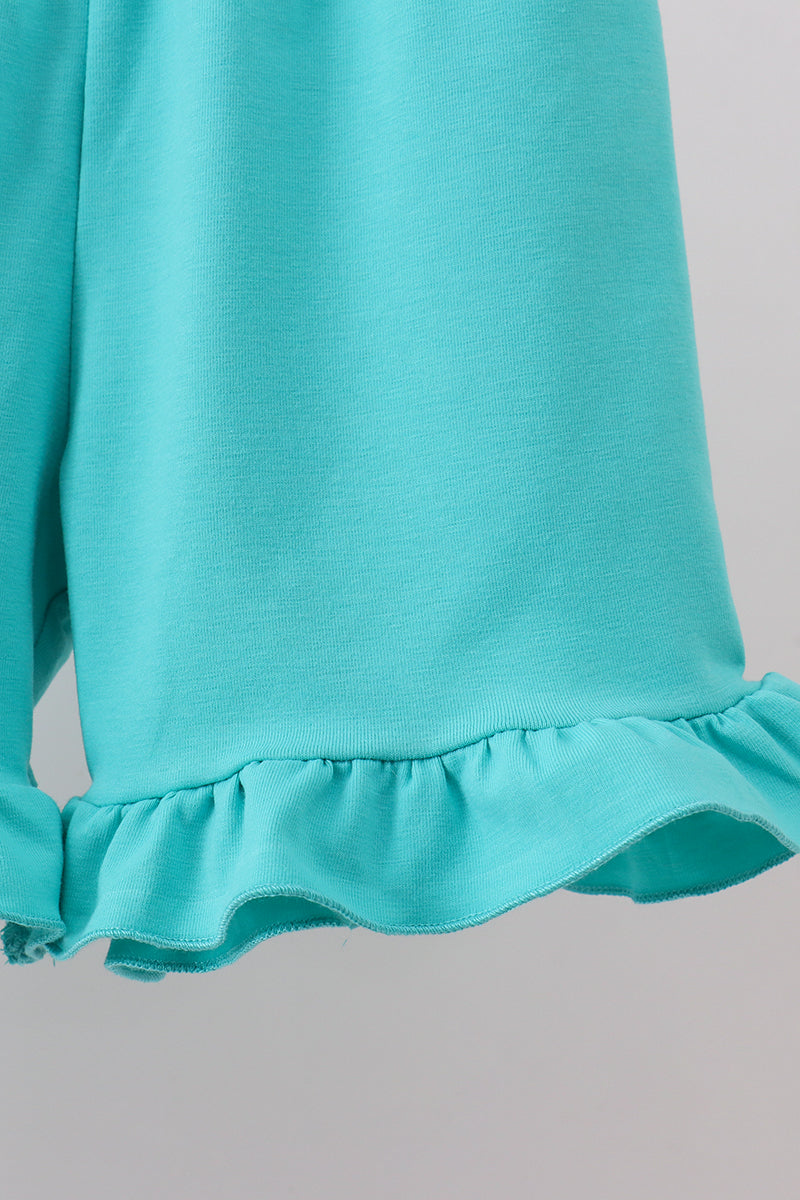 Blue bright floral ruffle shorts set