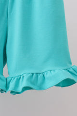 Blue bright floral ruffle shorts set