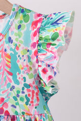 Blue bright floral ruffle dress