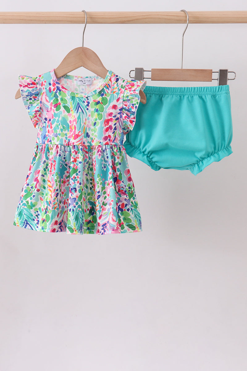 Blue bright floral ruffle bloomer set