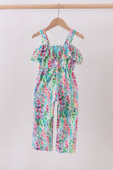 Blue bright floral jumpsuit