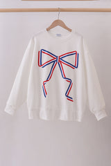 Cream Patriotic hand-sewn bow mom&me sweatshirt