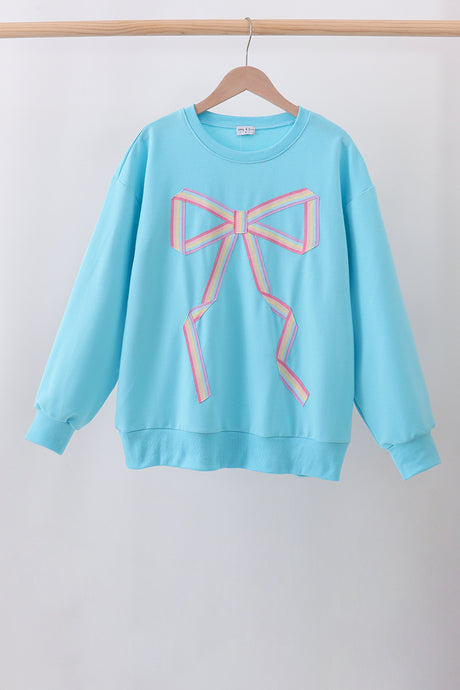 Blue bow hand-sewn mom&me sweatshirt