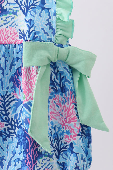 Blue marine creature print ruffle bubble