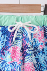 Blue marine creature print swim trunks