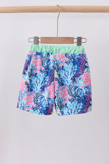 Blue marine creature print swim trunks
