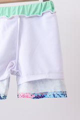 Blue marine creature print swim trunks