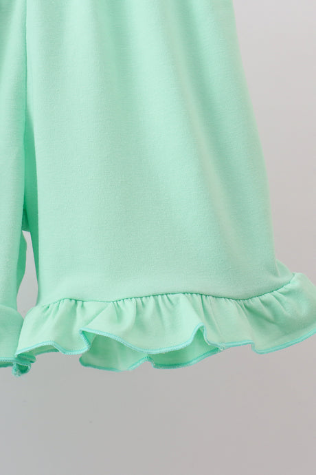 Blue marine creature print ruffle shorts set