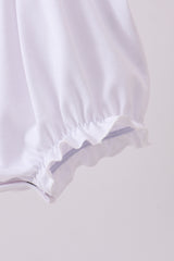 White cross smocked ruffle bubble