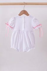 White cross smocked ruffle bubble