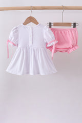 White cross smocked ruffle bloomer set