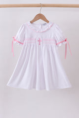 White cross smocked ruffle dress
