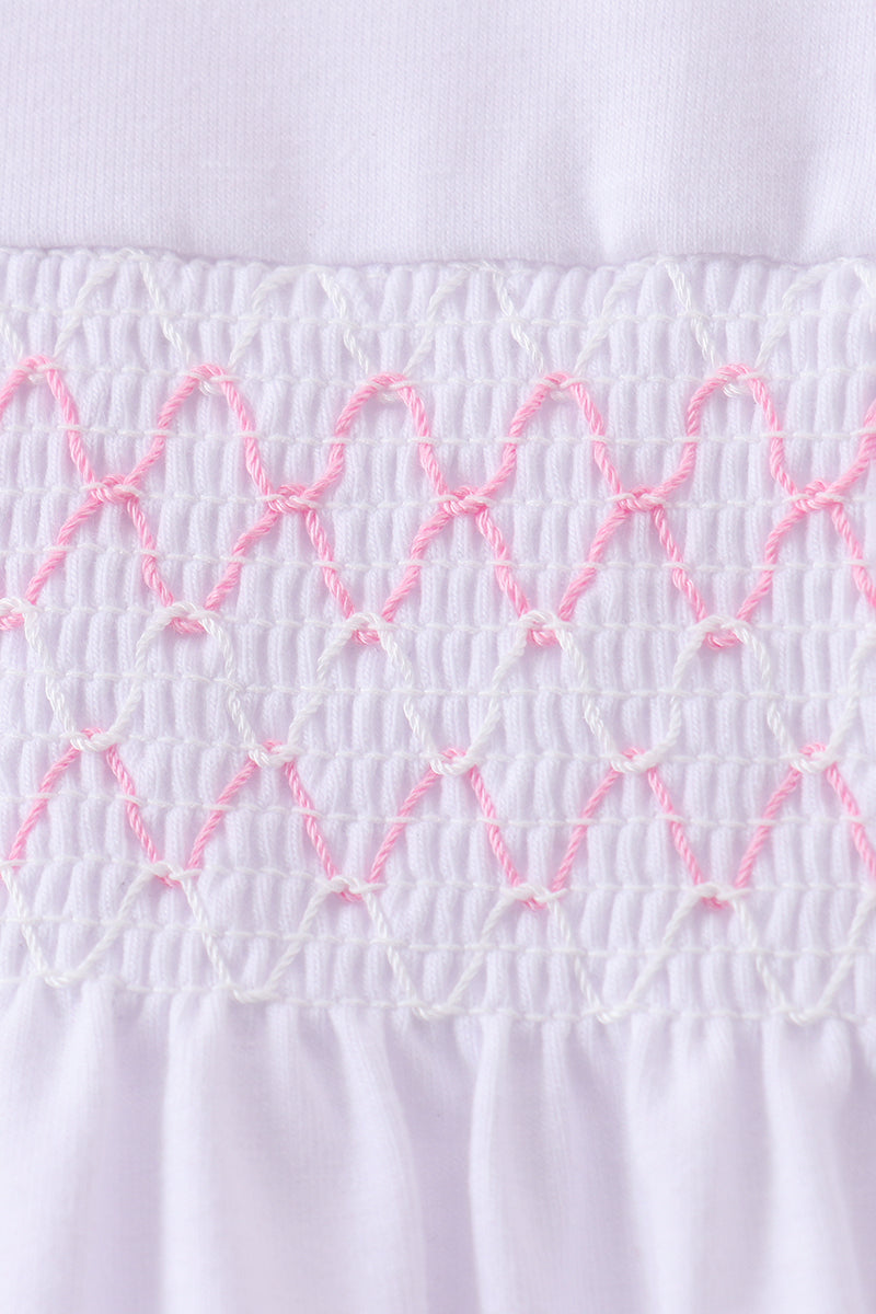 White cross smocked ruffle dress