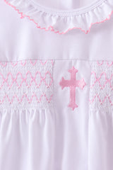 White cross smocked ruffle dress