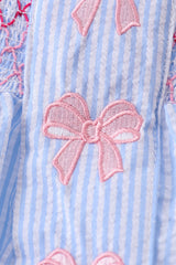 Blue seersucker bow smocked bloomer set