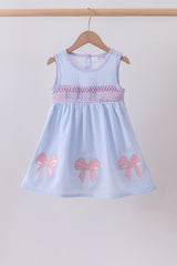 Blue seersucker bow smocked dress