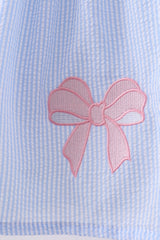 Blue seersucker bow smocked dress