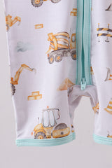 Yellow engineering vehicle bamboo romper