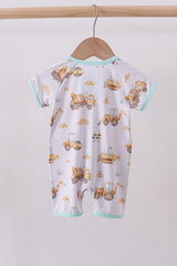 Yellow engineering vehicle bamboo romper