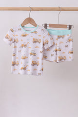 Yellow engineering vehicle bamboo pajama set