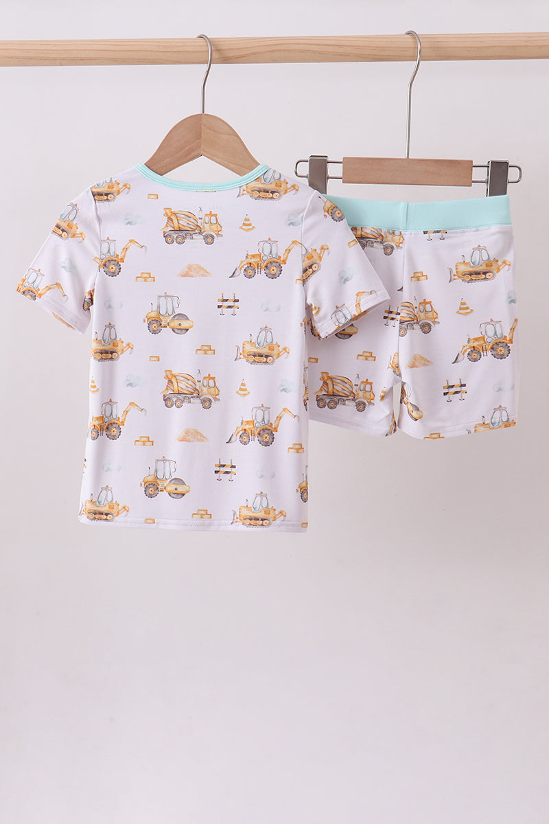 Yellow engineering vehicle bamboo pajama set