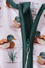 Green duck print bamboo romper