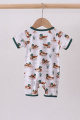 Green duck print bamboo romper