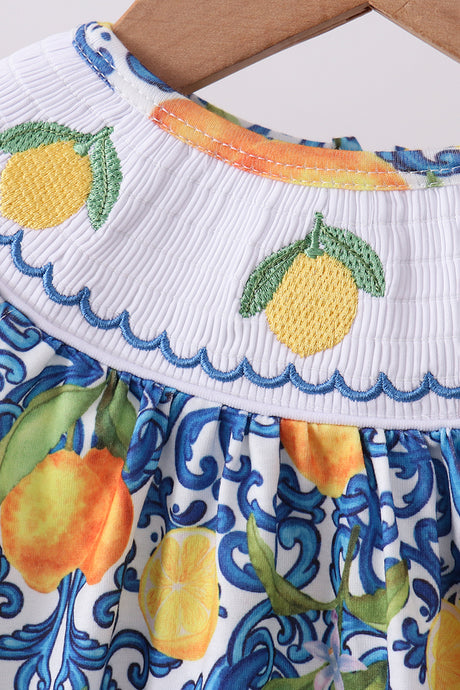 Lemon smocked ruffle bubble