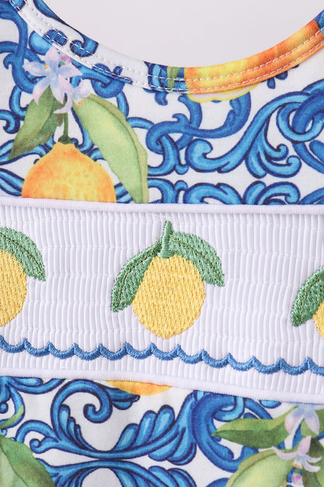 Lemon smocked ruffle bloomer set