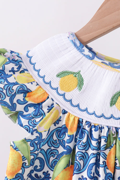 Lemon smocked ruffle shorts set