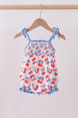 Blue cherry smocked ruffle bubble