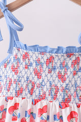 Blue cherry smocked ruffle shorts set