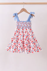 Blue cherry smocked tiered mom&me dress