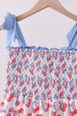 Blue cherry smocked tiered mom&me dress