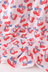 Blue cherry smocked tiered mom&me dress