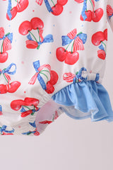 Blue cherry print rashguard