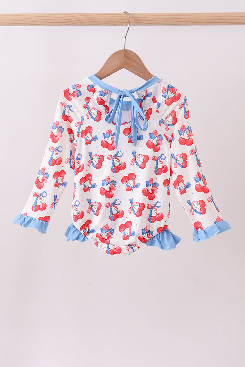 Blue cherry print rashguard